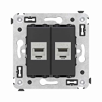 DKC Компьютерная розетка RJ-45 без шторки в стену, кат.6 двойная экранированная, "Avanti", "Черный матовый"