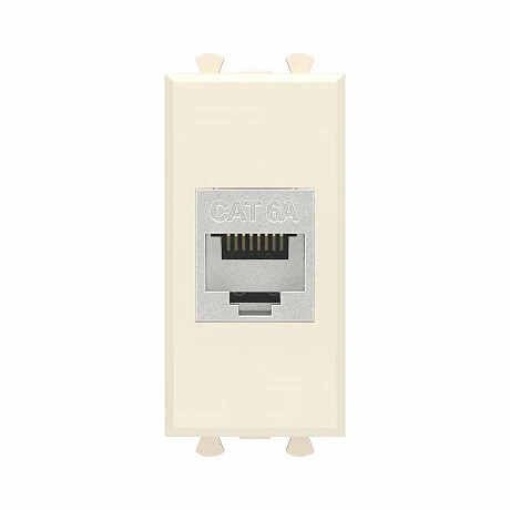 DKC Компьютерная розетка RJ-45 без шторки модульная, кат.6А экранированная, "Avanti", "Ванильная дымка", 1 модуль