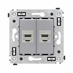 DKC Компьютерная розетка RJ-45 без шторки в стену, кат.5e двойная экранированная, "Avanti", "Закаленная сталь"