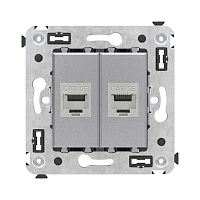 DKC Компьютерная розетка RJ-45 без шторки в стену, кат.5e двойная экранированная, "Avanti", "Закаленная сталь"