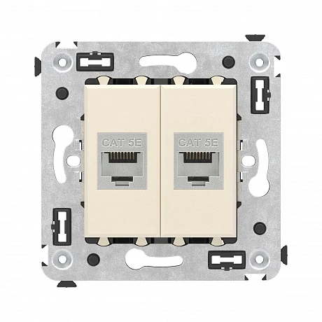 DKC Компьютерная розетка RJ-45 без шторки в стену, кат.5e двойная экранированная, "Avanti", "Ванильная дымка"