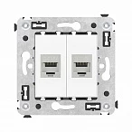 DKC Компьютерная розетка RJ-45 без шторки в стену, кат.6А двойная экранированная, "Avanti", "Белое облако"