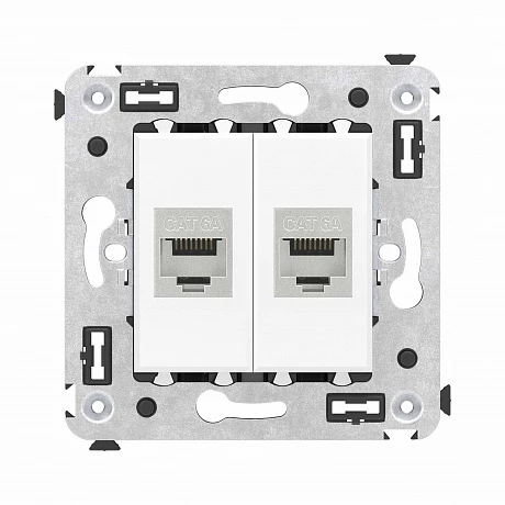 DKC Компьютерная розетка RJ-45 без шторки в стену, кат.6А двойная экранированная, "Avanti", "Белое облако"