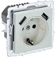 IEK BRITE Роз. с з/к/ш 16А с USB A+A 2,1А РЮш10-1-БрЖ жемч.