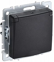 IEK BRITE Розетка 1-местная с заземлением с защитными шторками и крышкой 16А IP44 РСбш10-3-44-БрЧ черный