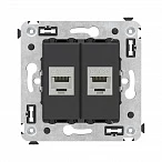 DKC Компьютерная розетка RJ-45 без шторки в стену, кат.5e двойная экранированная, "Avanti", "Черный матовый"