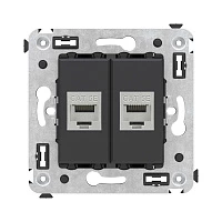 DKC Компьютерная розетка RJ-45 без шторки в стену, кат.5e двойная экранированная, "Avanti", "Черный матовый"