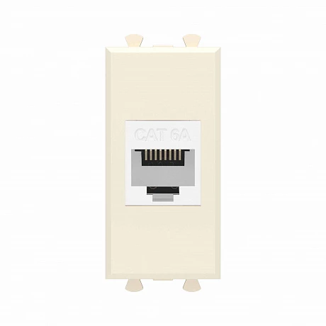 DKC Компьютерная розетка RJ-45 без шторки модульная, кат.6А, "Avanti", "Ванильная дымка", 1 модуль
