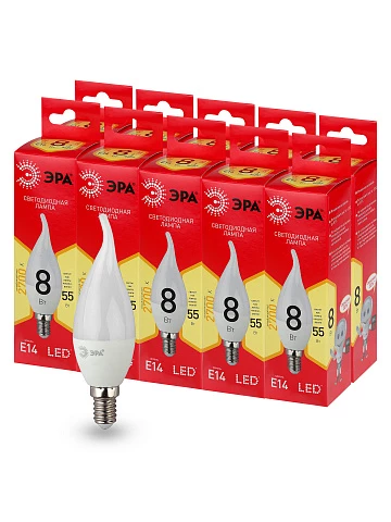ЭРА LED BXS-8W-827-E14 R (диод, свеча на ветру, 8Вт, тепл, E14) (10/100/2800)