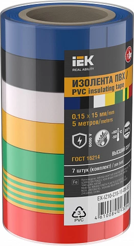 IEK Изолента 0,15х15мм 5м (7шт/компл)