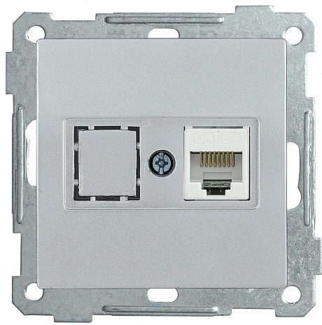 IEK РK11-1-Б Розетка компьютерная RJ45 Cat6 BOLERO серебрянный