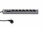 Hyperline SHT19-7SH-IF-2.5EU Блок розеток для 19" шкафов, горизонтальный, с ф-ями контроля и защиты, 7 розеток Schuko (16A), индикатор питания, ограни