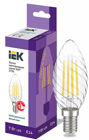 IEK Лампа LED CT35 свеча витая 7Вт 230В 4000К E14 серия 360°