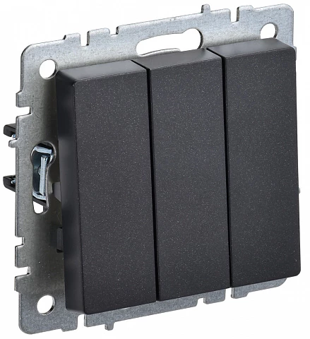 IEK BRITE Выключатель 3-клавишный 10А ВС10-3-0-БрЧ черный