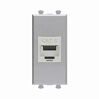 DKC Компьютерная розетка RJ-45 без шторки модульная, кат.6 экранированная, "Avanti", "Закаленная сталь", 1 модуль