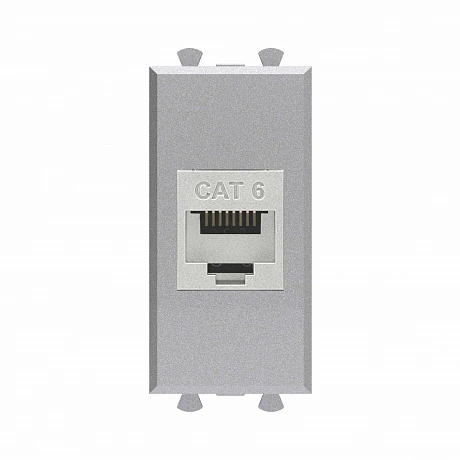 DKC Компьютерная розетка RJ-45 без шторки модульная, кат.6 экранированная, "Avanti", "Закаленная сталь", 1 модуль