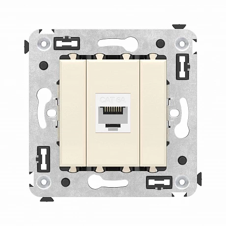 DKC Компьютерная розетка RJ-45 без шторки в стену, кат.6А одинарная, "Avanti", "Ванильная дымка"