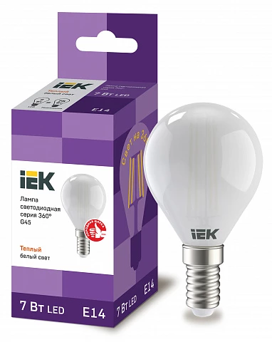 IEK Лампа LED G45 шар матовый 7Вт 230В 4000К E14 серия 360°