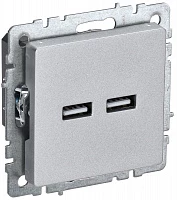 IEK BRITE Роз. USB A+A 3,1А РЮ10-1-БрА алюм.