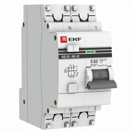 EKF PROxima АД-32 Диф. Автомат (C)  1P+N 63А/100мА тип АС 4,5кА , электронный
