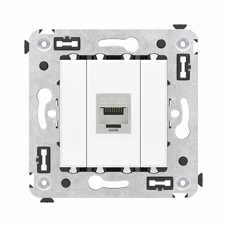 DKC Компьютерная розетка RJ-45 без шторки в стену, кат.6А одинарная экранированная, "Avanti", "Белое облако"