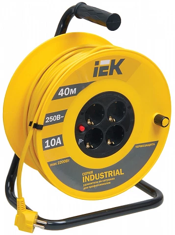 IEK Катушка УК40 с т/з 4 места 2Р+PЕ/40м 3х1,0 мм2 "Industrial"