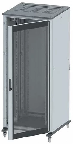 DKC Напольный 19" IT-корпус ДКС серии CQE 47U 600х2200х600, двери стекло+сплошная, панели для крыши, кабельный ввод, RAL7011/7035