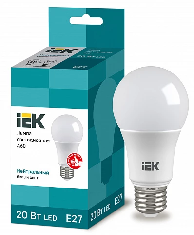 IEK Лампа светодиодная ECO A60 шар 20Вт 230В 4000К E27