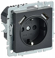 IEK BRITE Роз. с з/к/ш 16А с USB A+A 2,1А РЮш10-1-БрЧ черн.