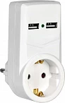 IEK Белый адаптер Т-01/01 1 место 2P+PE 16А 2хUSB 2,1A