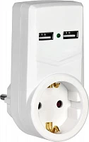 IEK Белый адаптер Т-01/01 1 место 2P+PE 16А 2хUSB 2,1A