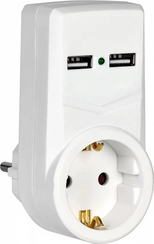 IEK Белый адаптер Т-01/01 1 место 2P+PE 16А 2хUSB 2,1A