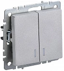 IEK BRITE Выключатель 2-клавишный с индикацией 10А ВС10-2-1-БрА алюминий