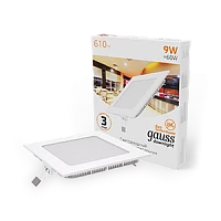 Gauss Светильник Slim квадрат 9W 610lm 3000K 180-265V IP20 монтаж Ø130*130 145*145*22 LED