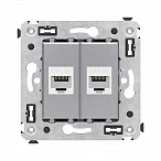 DKC Компьютерная розетка RJ-45 без шторки в стену, кат.5е двойная, "Avanti", "Закаленная сталь"