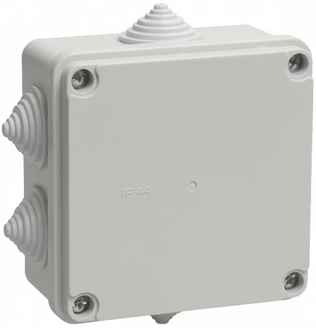 IEK Коробка КМ41233 распаячная для о/п 100х100х50мм IP44 (RAL7035, 6 гермовводов)