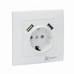 EKF PROxima Валенсия розетка 1-местная с/з 16А белая с защ. штор. с 2 USB 2,1А