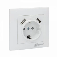 EKF PROxima Валенсия розетка 1-местная с/з 16А белая с защ. штор. с 2 USB 2,1А