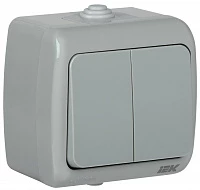 IEK Выключатель 2-клавишный для открытой установки ВС-20-2-0-A 10А IP54 AQUATIC IEK