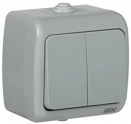 IEK Выключатель 2-клавишный для открытой установки ВС-20-2-0-A 10А IP54 AQUATIC IEK