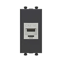DKC Компьютерная розетка RJ-45 без шторки модульная, кат.5е экранированная, "Avanti", "Черный матовый", 1 модуль