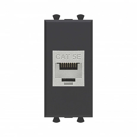 DKC Компьютерная розетка RJ-45 без шторки модульная, кат.5е экранированная, "Avanti", "Черный матовый", 1 модуль