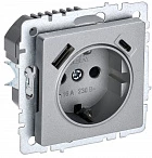 IEK BRITE Роз. с з/к/ш 16А с USB A+C 18Вт РЮш11-1-БрА алюм.
