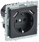 IEK BRITE Роз. с з/к/ш 16А с USB A+A 3,1А РЮш10-2-БрЧ черн.