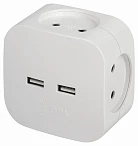 ЭРА Разветвитель электрический ЭРА SP-4-USB-W на 4 розетки 220V + 2xUSB 2400mA, без заземл 10А (белый)