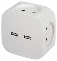 ЭРА Разветвитель электрический ЭРА SP-4-USB-W на 4 розетки 220V + 2xUSB 2400mA, без заземл 10А (белый)