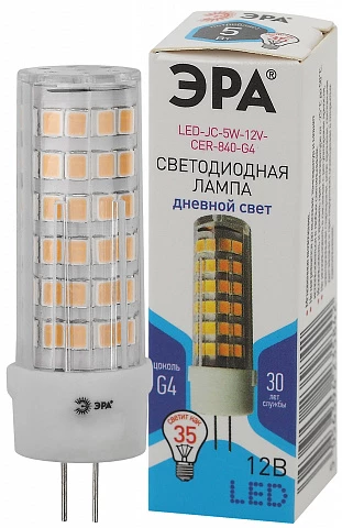 ЭРА Лампочка светодиодная STD LED JC-5W-12V-CER-840-G4 G4 5Вт керамика капсула нейтральный белый свет