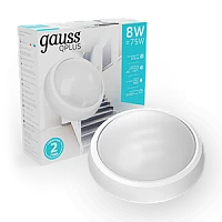 Gauss Светильник ЖКХ ECO 2.0 круг 8W 670lm 4000K 160-260V IP54 D175*76мм белый