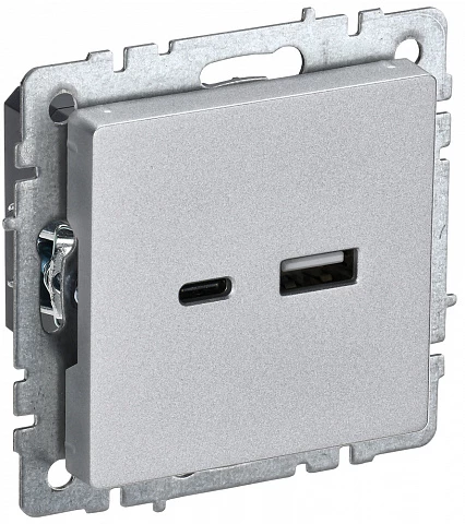 IEK BRITE Роз. USB A+C 18Вт РЮ11-1-БрА алюм.
