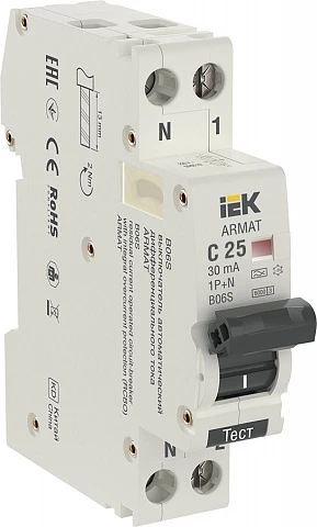 IEK ARMAT АВДТ B06S 1P+NP C25 30мА тип A (18мм)